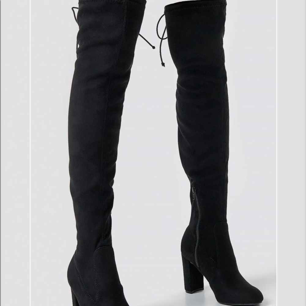 NA-KD BLACK OVER-THE-KNEE HIGH HEEL BOOTS